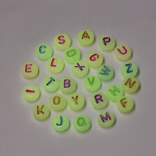 50 Letter Beads Alphabet Beads GLOW Bulk Beads Wholesale 7mm Flat Assorted Lot
