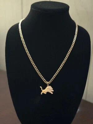 Detroit Lions Necklace - 22 Inch Gold Chain - 5mm Cuban - NFL - Fathers Day — 第 1/3 张图片
