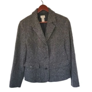 L.L. Bean Vintage Wool Silk Blend Herringbone Grey Blazer Women's Medium - Picture 1 of 5