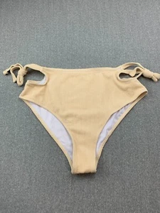 Textured Side Tie Cut Out Bikini Tankini Swimsuit Bottoms Womens size 1XL Beige - Picture 1 of 12