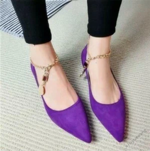 women Iron chain flats shoes casual single shoes new pointed toe sandals plus sz - Picture 1 of 12