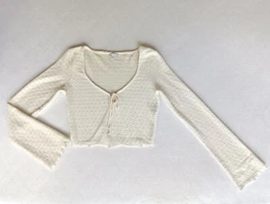Bershka: crop Strickpulli Gr. M Glockenärmel Strick Pullover Tunika weiß creme - Bild 1 von 8