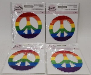 Lot Of 4 Gwen Studios Rainbow Peace Sign Embroidered Iron-on Patch Applique - Picture 1 of 7