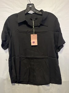 Black Silk Short Sleeve Top Black Women’s Size S - Picture 1 of 4