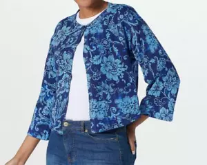 2738 Isaac Mizrahi Live! Cardigan Royal stampato floreale singolo bottone davanti taglia M - Foto 1 di 1