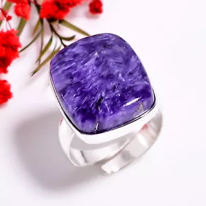 Charoite Gemstone Ethnic Handmade 925 Silver Plated Ring Adjustable GSR-8767 - Picture 1 of 2