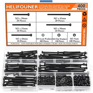 400 Pieces M3 X 30Mm /35Mm /40Mm /45Mm /50Mm, Hex Socket Head Cap Metric Screws - Picture 1 of 12