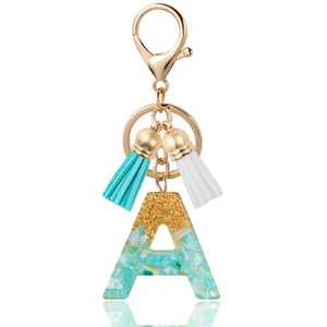 Alphabet Initial Letter Keychain Cute Resin with 2 PU Tassels Letter Keychain... - Picture 1 of 7