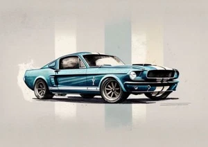 Ford Mustang Shelby GT350 Sports Car Watercolour Wall Art Print Poster A3 A4 A5 - Picture 1 of 4