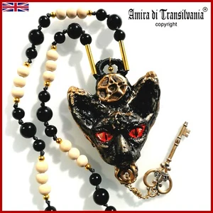 sphynx cat pendant jewelry pearl symbolic stones bead necklace golden silver key - Picture 1 of 24