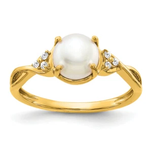 10K Yellow Gold Freshwater Cultured Pearl Diamond Ring June Birthstone Jewelry - Picture 1 of 50