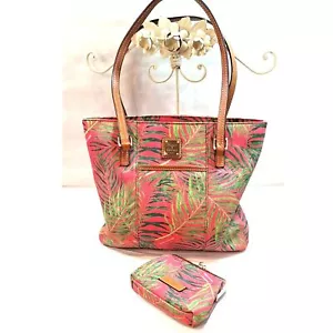 Bolso de Mano Dooney & Bourke Rosa Siasta Llave Palma con Bloqueo de Beso Cartera Difícil de Encontrar - Imagen 1 de 15