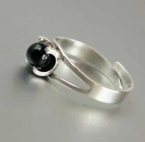 Antique Silver 835 Ring Onyx Hallmark Austria Dimensionless 1970s Stylish Jewelr - Picture 1 of 6