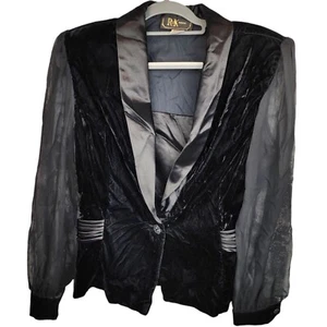 Vtg Y2K R&K Evening Blazer Blouse Womens Sz 16 Black Velvet Chiffon Tulle Sleeve - Picture 1 of 14