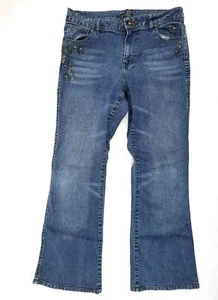 Kikit Women's Size 10 Bootcut Jeans Mid Rise Gemstone Studded Whiskered Stretch - Picture 1 of 11