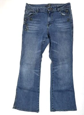 Kikit Women's Size 10 Bootcut Jeans Mid Rise Gemstone Studded Whiskered Stretch - Image 1 of 4