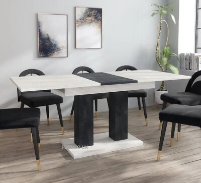 Modern Dining Table Extendable 140-180cm White Marble & Concrete Effect Theo 05 - Image 1 of 4