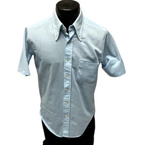 Vtg 70’s Montgomery Ward Men Baby Blue BUTTERFLY COLLAR MoD DISCO Shirt 15.5 - Picture 1 of 5