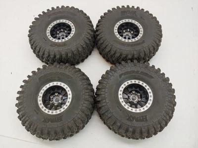 4x Proline Hyrax 1.9" 4.75 1/10 Crawler Tires on 12mm Hex Metal Beadlock Wheels - Image 1 of 4