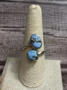 Anello Bypass Turchese Colline Dorate Argento Sterling Misura 9 Regolabile - Foto 1 di 4