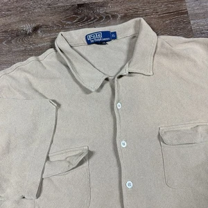 Polo Ralph Lauren vintage camicia uomo XL beige manica corta bottoni colletto ad anello - Foto 1 di 6