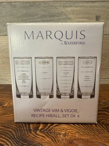 Marquis by Waterford Vintage Vim & Vigor Recipe Hiball Glasses Set of 4 Gold Rim - Picture 1 of 10