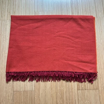 Alicia Adams Herringbone Weave Orange Alpaca Classic Fringed Throw 69”x51” EUC - Image 1 of 4