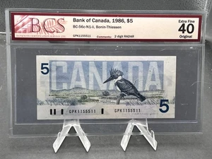 1986 Bank of Canada $5 2 Digit Radar Graded BCS EF40 SN# GPX1155511 - Picture 1 of 5