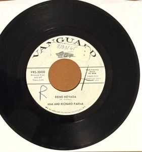 Richard And Mimi Farina – Reno Nevada / One-Way Ticket - 7"  PROMO RECORD - Picture 1 of 2