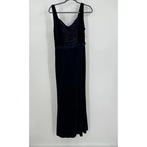 Papell Boutique Evening Women Dress Sz 10 Navy Velvet Gown Ruched Y2K Formalwear - Picture 1 of 8