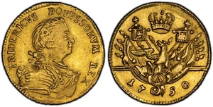 SANTA PRUSSIA TEDESCA Federico II 1750-A 1/2 Federico d'Oro. PCGS originale Fr-2387 - Foto 1 di 1