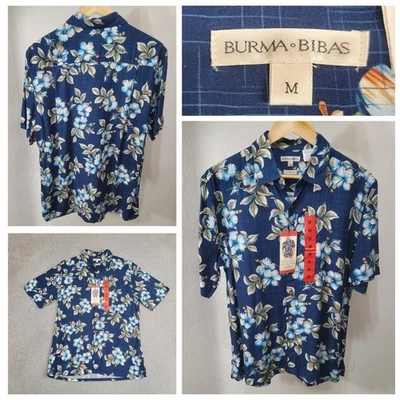 New Burma Bibas Aloha Hawaiian Shirt Men’s Medium Blue Flower All Over Print NWT - Image 1 of 4
