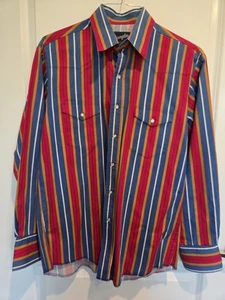 Camicia Wrangler vintage uomo grande multicolore righe western perla snap rodeo anni 90 - Foto 1 di 12