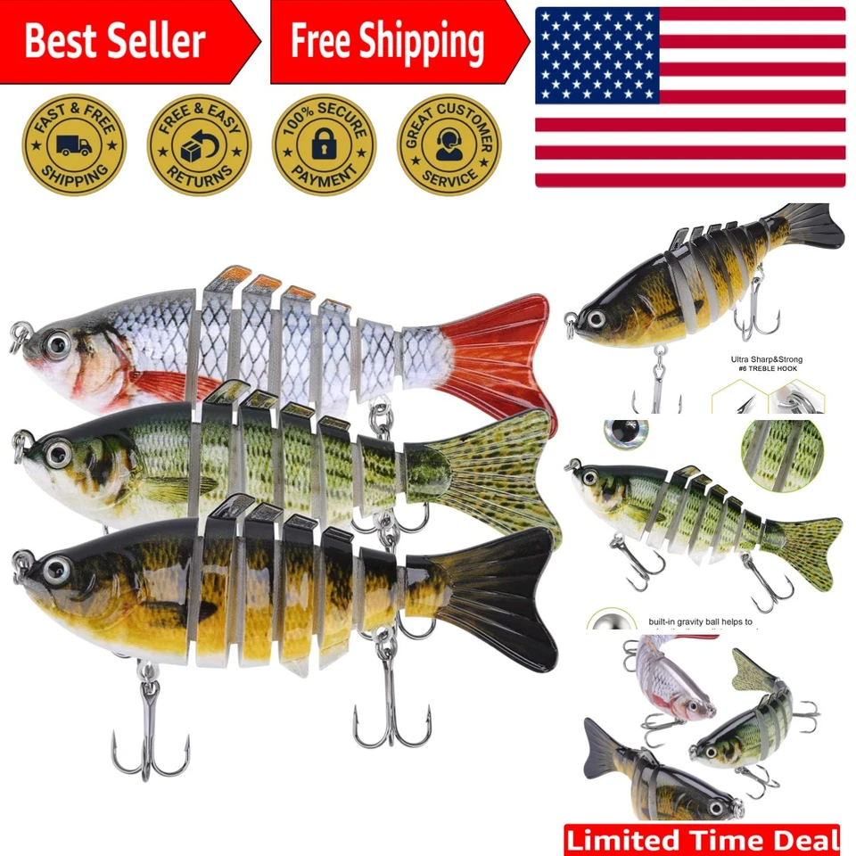 Realistic Fishing Lures Multi Jointed for Bass Trout Walleye Predator Fish 3pack