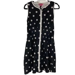 Abito donna Betsey Johnson nero bianco a pois vestibilità N svasato zip intera taglia 8 - Foto 1 di 5
