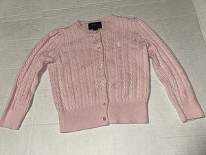 POLO RALPH LAUREN Girls Toddler Mini Cable Knit Cotton Cardigan Pink Size 3/3T - Picture 1 of 4