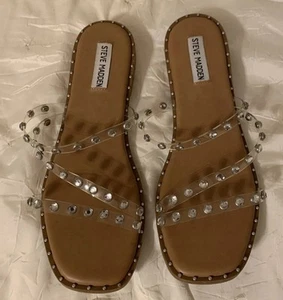 Sandalias planas Steve Madden para mujer 9 diamantes de imitación transparentes - Imagen 1 de 5