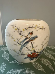Fina China Eichelhäher Japan Porzellan Vase Vögel & Blüten Muster 7" weiß - Bild 1 von 8