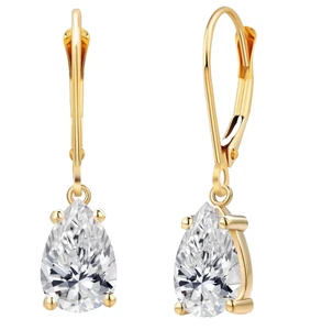 10K Yellow Gold 2.00 Ct Pear Cut Lab Grown Diamond Teardrop Dangle Drop Earrings - Picture 1 of 6