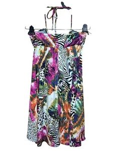 Vestido Halter Daytrip Mujer S Multicolor Estampado Animal Cebra Guepardo Boho EE. UU. - Imagen 1 de 6