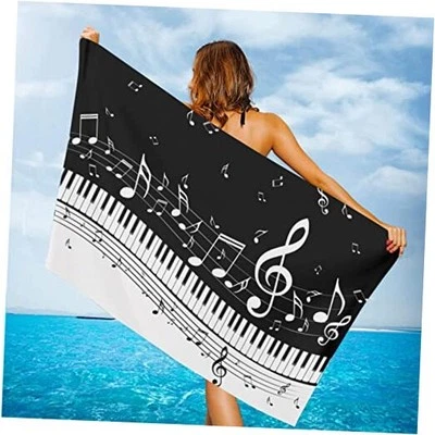  Toalla de playa absorbente sin arena para piano toalla de baño toallas de mano grandes notas musicales Foto 1 de 4