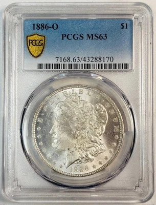 Dólar de plata O Morgan 1886 graduación profesional MS-63 ¡Blanco! Foto 1 de 3