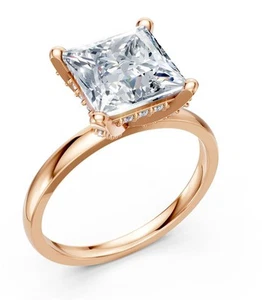 Princess Round Solitaire Ring VS F 5.25Ct Hidden Halo Lab Grown Diamond 14K Gold - Picture 1 of 10
