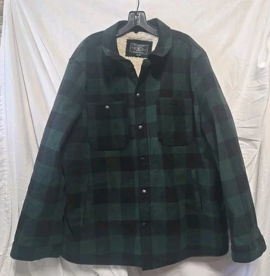 GH Bass Jacket Coat Men Size 2XL Green Black Plaid Wool Blend Sherpa Lined Chore - Image 1 of 4