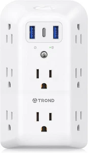 TROND Outlet Extender Surge Protector, 8 Splitter 8 AC Outlets, White  - Picture 1 of 9
