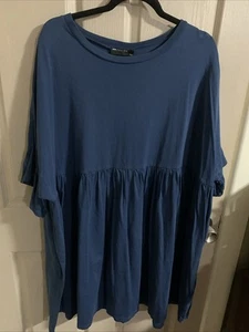ASOS BLUE SHORT SLEEVE ROUND NECK KNEE LENGTH COTTON DRESS PLUS SIZE 18 - Picture 1 of 13
