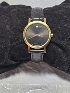 Movado Museum Watch Swiss Black Leather Gold Case - Picture 1 of 5