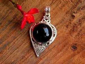 925 PURE Silver Classic Plain Black Onyx Gemstone Pendant 1.25" HANDMADE Jewelry - Picture 1 of 6