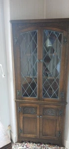 Old Charm Corner Display Cabinet In Dark Oak With Leaded Glass - Picture 1 of 1