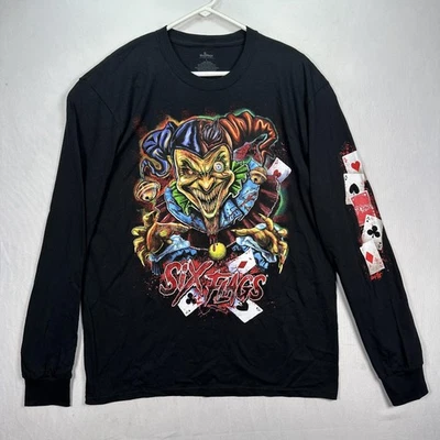 Camisa Six Flags Para Hombre Grande Negra Manga Larga Gráfica Terror Bufón Payaso Miedo Foto 1 de 4